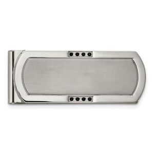 Stainless Steel & Black CZ, Brushed & Polished Fold Over Money Clip